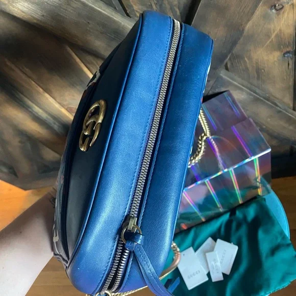 TRADED😍Gucci Rare GG Marking ghost Crossbody Chain Leather Bag Navy - Picture 6 of 14
